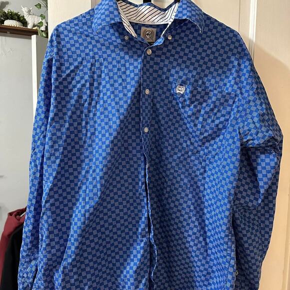 Cinch blue checkered button up shirt - Picture 1 of 5